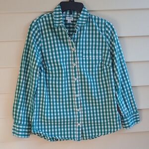 J. Crew Factory‎ Green and White Gingham Blouse
